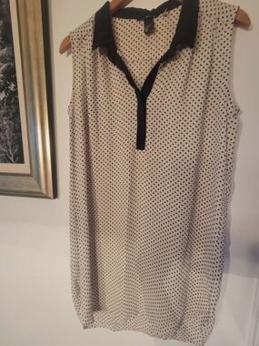 H&M Black & Cream Sleeveless Polka Dot Tunic